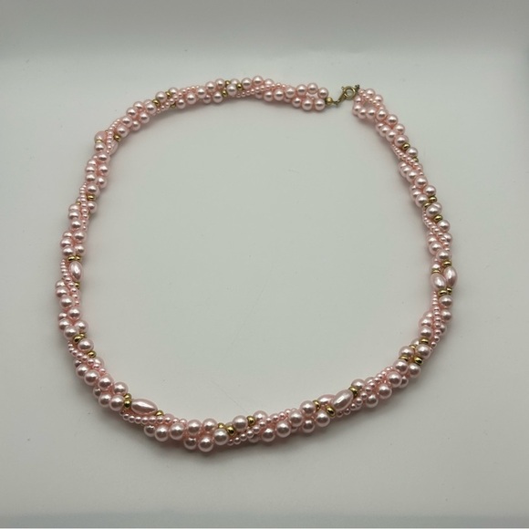 Twisted Thick Light Rose Pink Faux Pearl Rope Style Long Necklace 22" - Picture 8 of 8